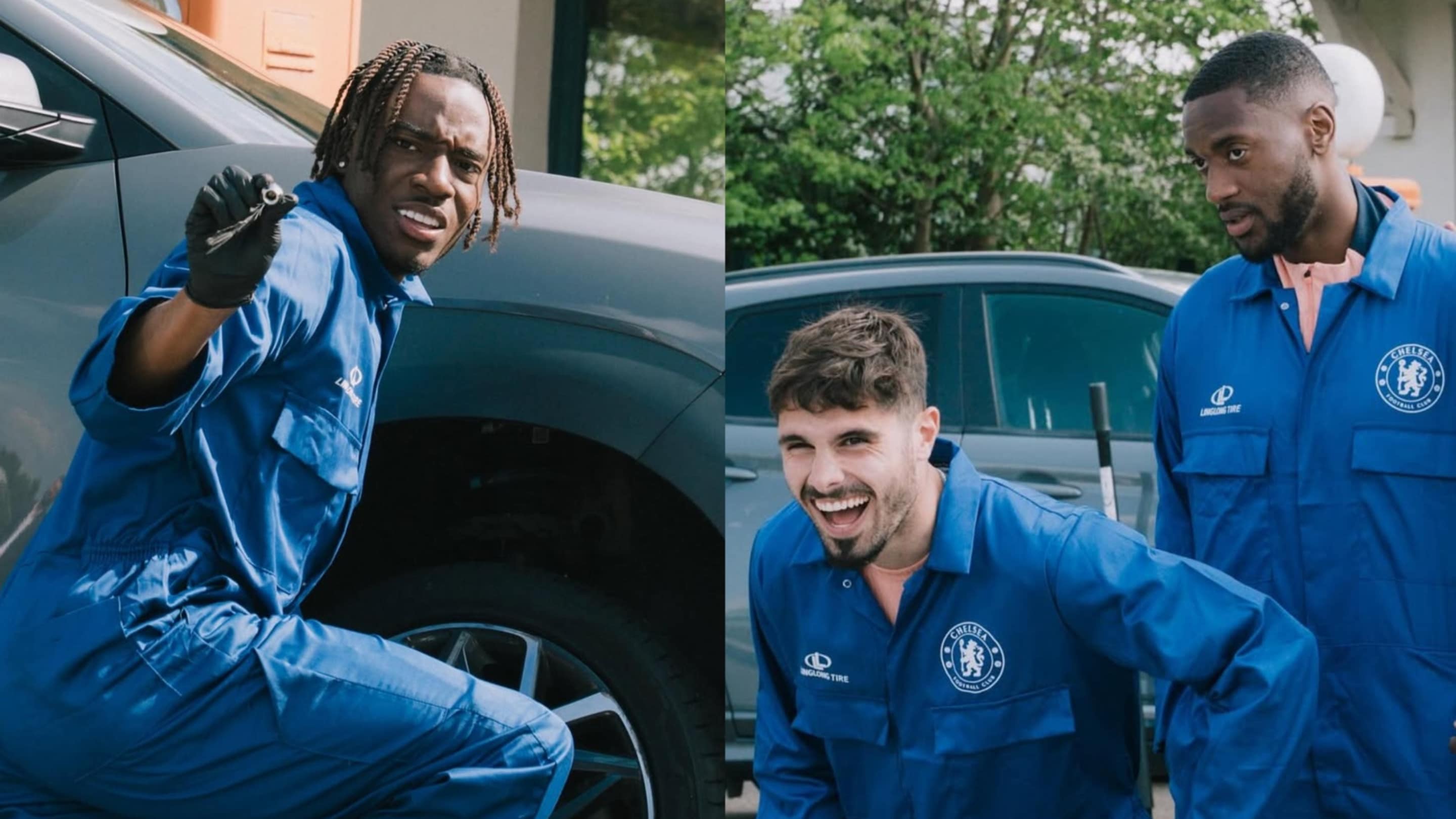 Chelsea trio try their hand at changing car tyres with hilarious results Chelsea trio try their hand at changing car tyres with hilarious results
