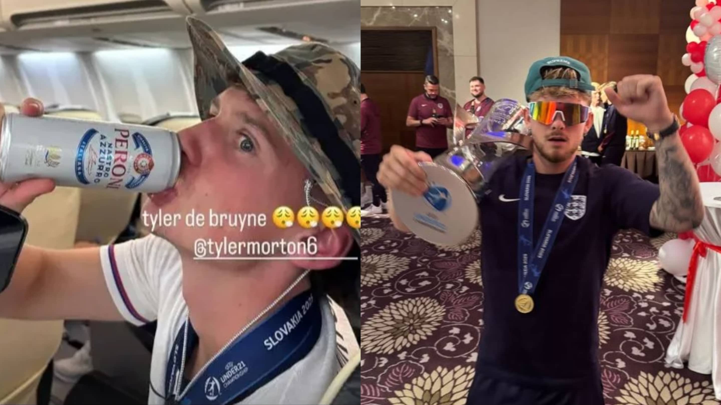 England Under-21s celebrate European Championship success in style
